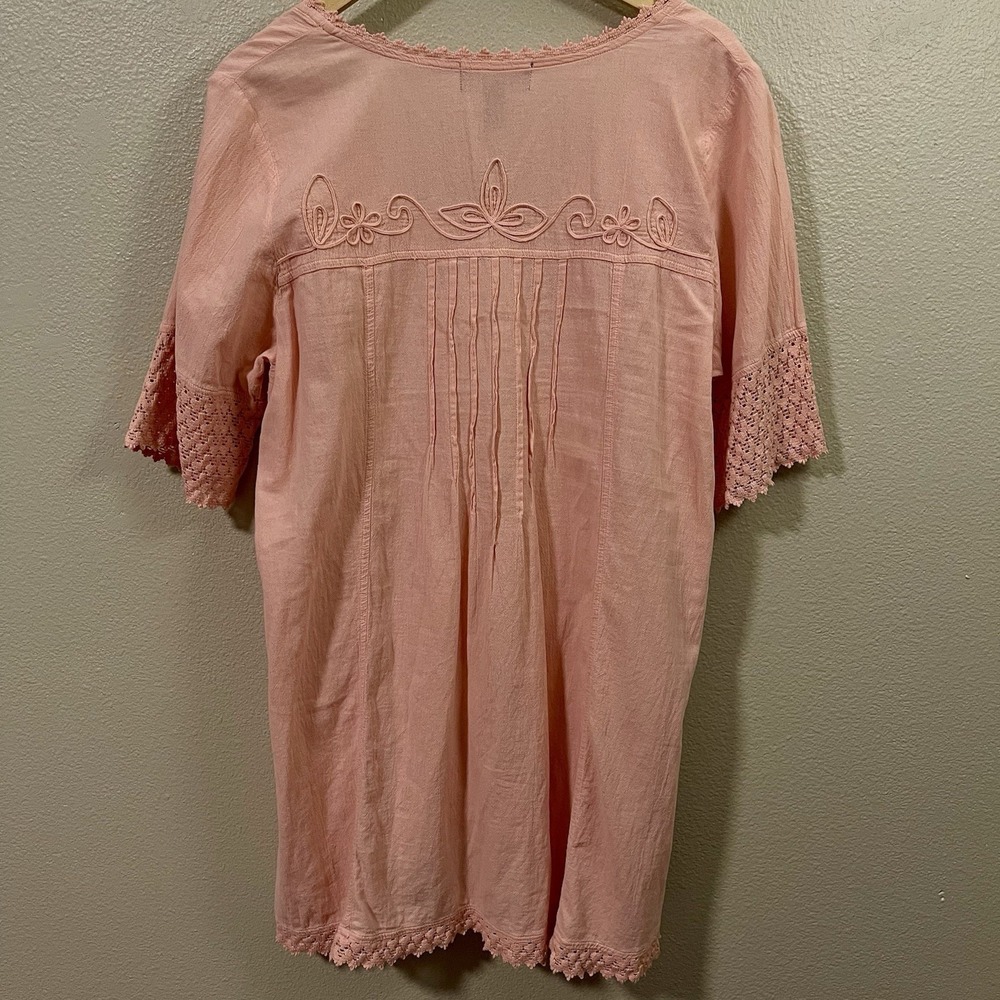 G.Designs Natural Fashions Floral Cotton Tunic Dress Lace Peach Resort Cruise XL - Picture 5 of 7